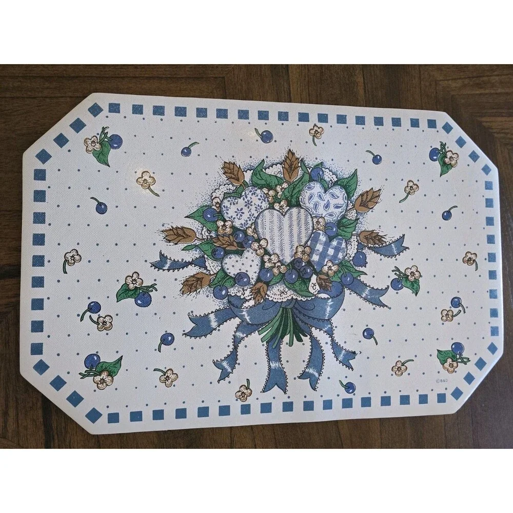 HTF Vintage B&D Blueberry Hearts Vinyl Placemats Set 4 Tabletops Unlimited 90's